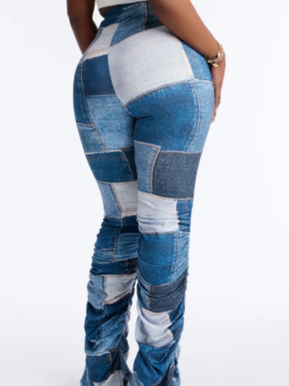Jean-Look Denim Print Blue/Combo Skinny Fit PantšNWT - Picture 2 of 8